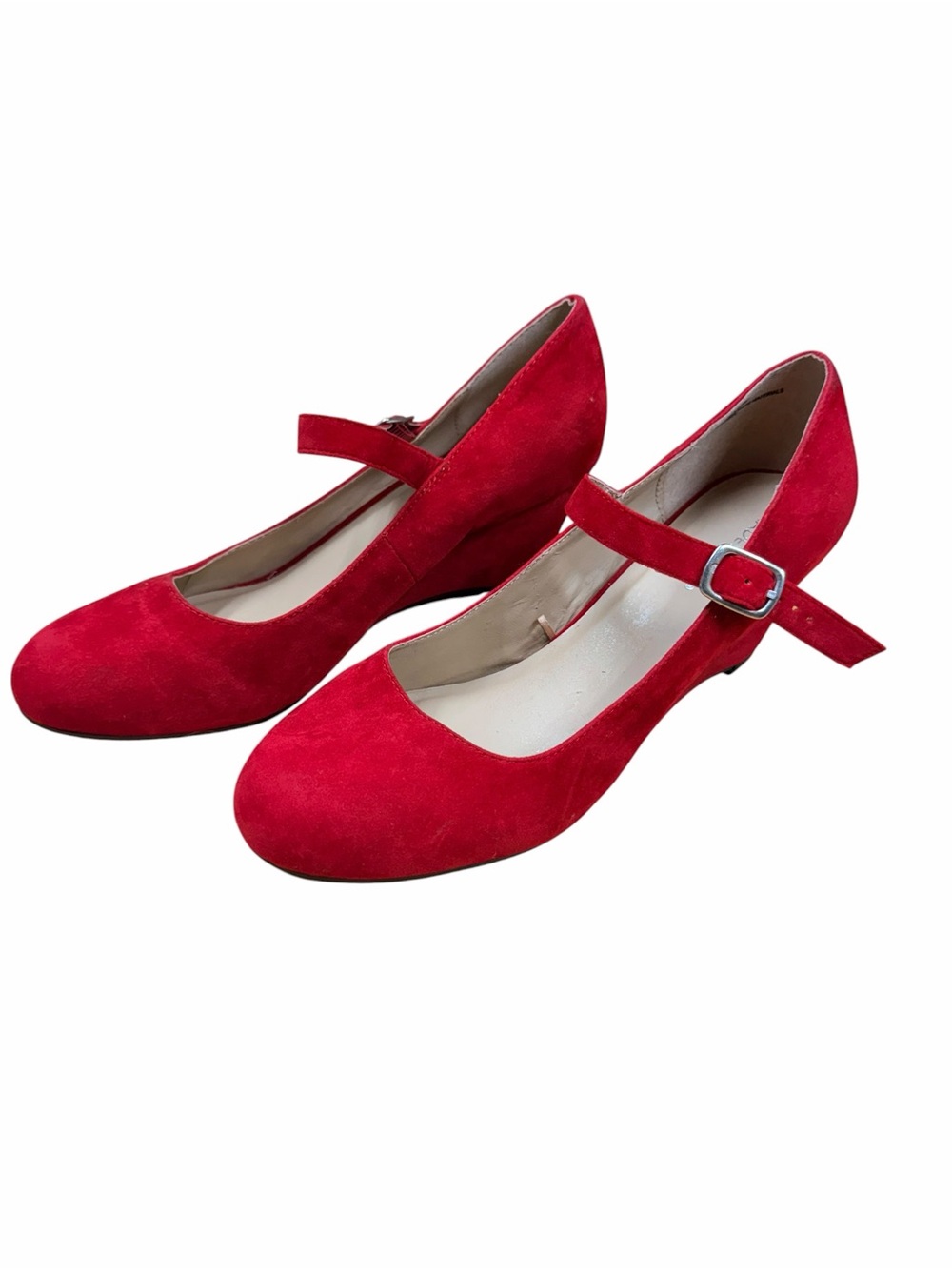 Madeline Stuart Red Suede Mary Jane Low Heel Pumps